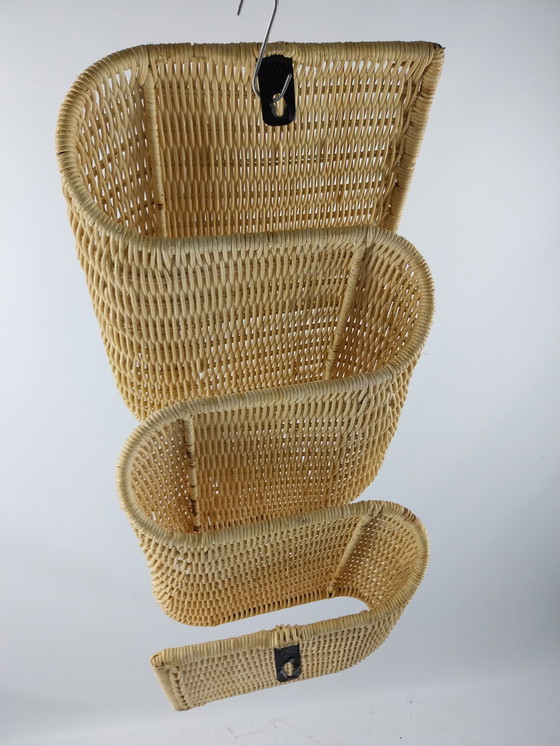 Image 1 of 1 x italian rattan wall mounted magazine rack 1970s 