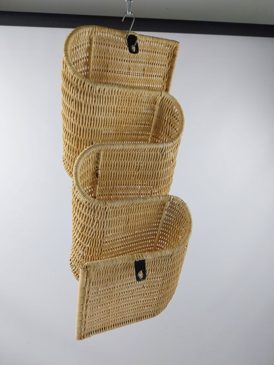 Image 1 of 1 x italian rattan wall mounted magazine rack 1970s 