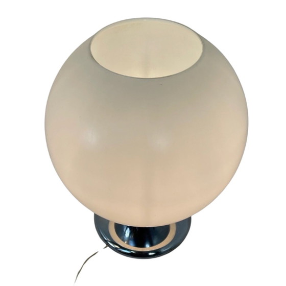 Image 1 of Vintage - Lampe de style Art Déco - Dôme XL en verre satiné monté sur base chromée