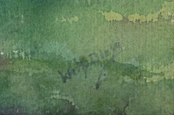 Image 1 of Aquarelle de Willy Bleys, ferme dans un polder