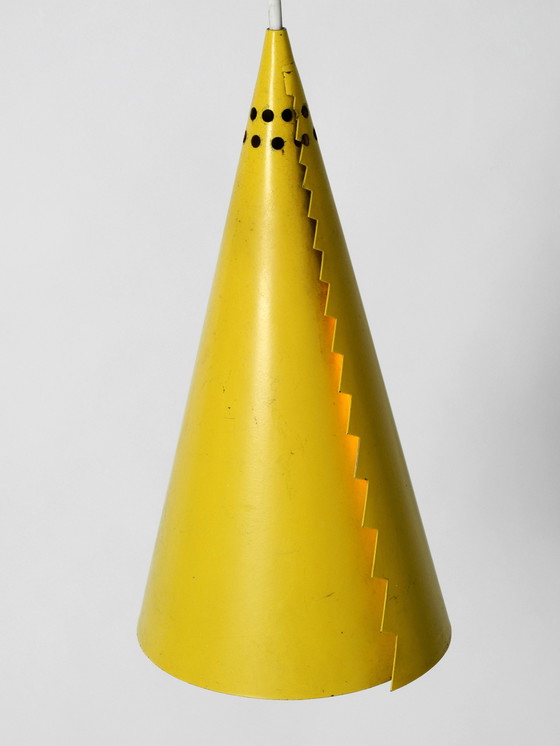 Image 1 of Rare Mid Century Modern cone shaped pendant lamp made of sheet steel in yellow