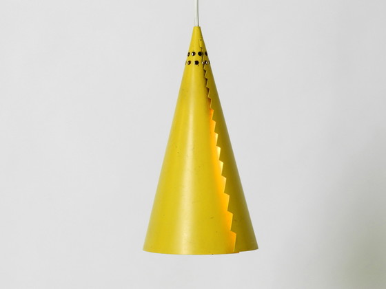 Image 1 of Rare Mid Century Modern cone shaped pendant lamp made of sheet steel in yellow