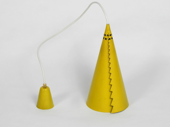 Image 1 of Rare Mid Century Modern cone shaped pendant lamp made of sheet steel in yellow