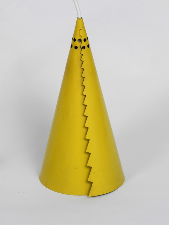 Image 1 of Rare Mid Century Modern cone shaped pendant lamp made of sheet steel in yellow