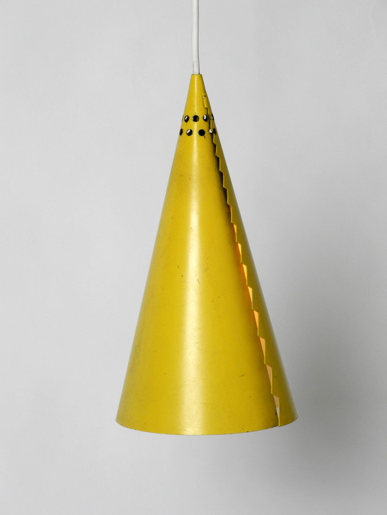 Image 1 of Rare Mid Century Modern cone shaped pendant lamp made of sheet steel in yellow