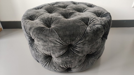 Georgette Round Footstool With Oak Legs