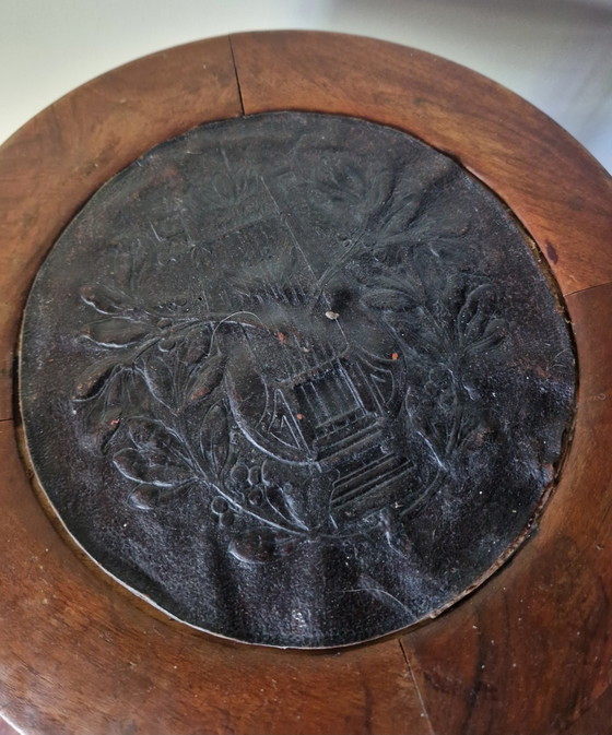 Image 1 of Old Height Adjustable Piano Stool With Leather Inlay