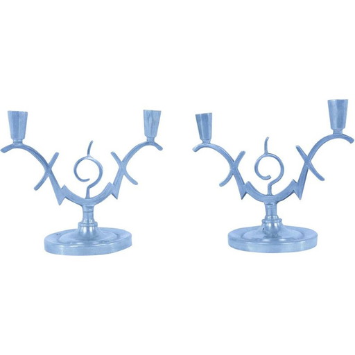 Pair of vintage pewter candle holders, 1930