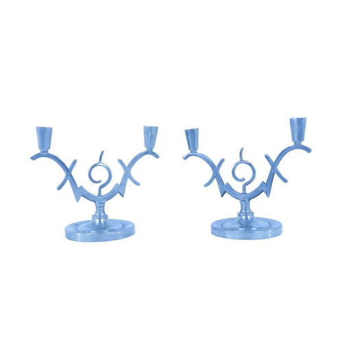 Pair of vintage pewter candle holders, 1930