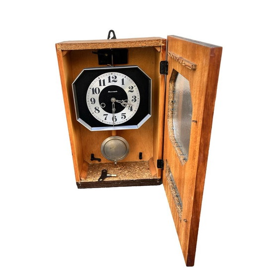 Image 1 of Vintage Jantar wall clock wooden body covered with mahogany veneer for Yantar, USSR 1950