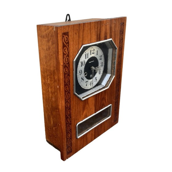 Image 1 of Vintage Jantar wall clock wooden body covered with mahogany veneer for Yantar, USSR 1950