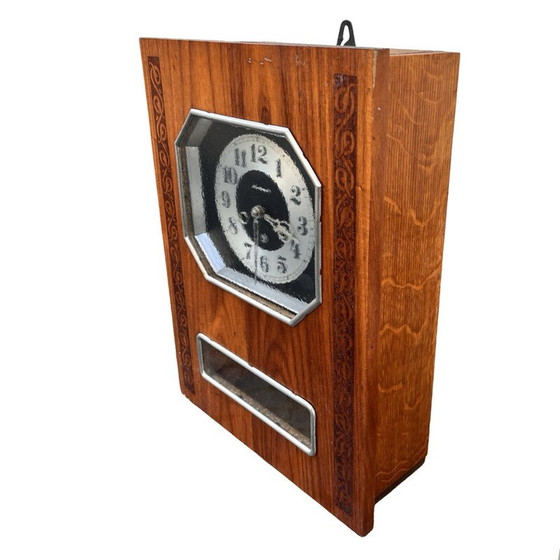 Image 1 of Vintage Jantar wall clock wooden body covered with mahogany veneer for Yantar, USSR 1950