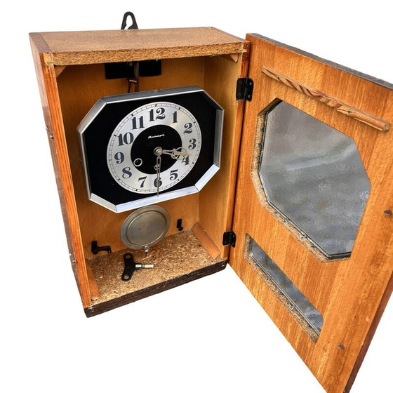 Image 1 of Vintage Jantar wall clock wooden body covered with mahogany veneer for Yantar, USSR 1950