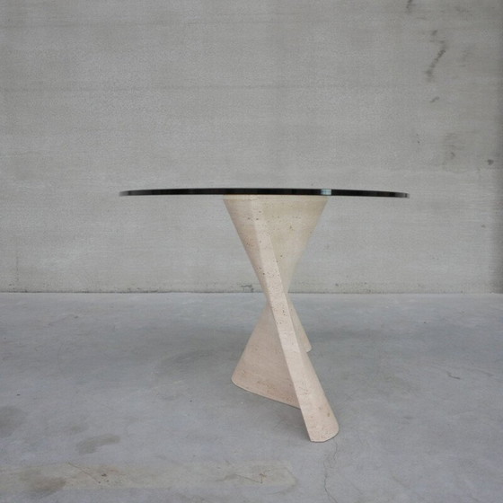 Image 1 of Mesa de comedor de mediados de siglo en travertino fluido y vidrio, Italia, década de 1970