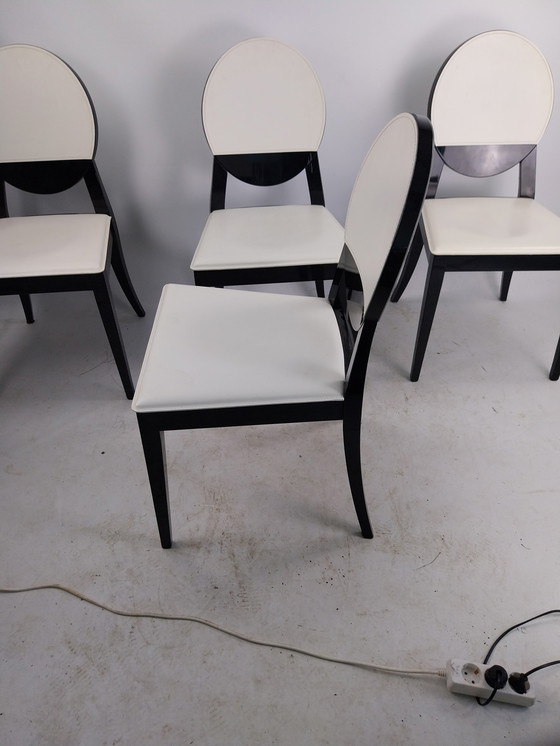 Image 1 of 4 x Calligaris black with white leather. Dining chairs 2008