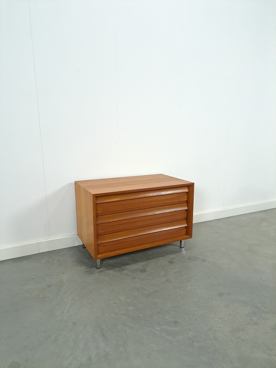 Image 1 of Chest of drawers veneer Franzmeyer möbel with chrome legs