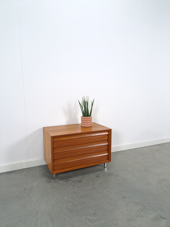 Image 1 of Chest of drawers veneer Franzmeyer möbel with chrome legs