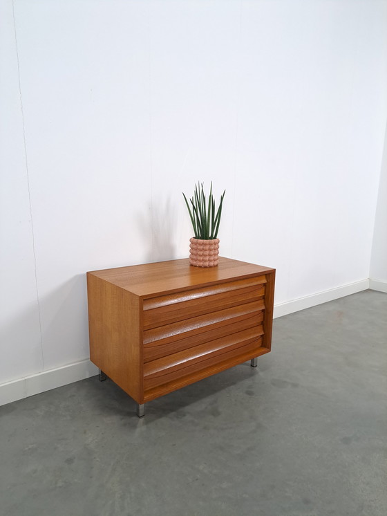 Image 1 of Chest of drawers veneer Franzmeyer möbel with chrome legs