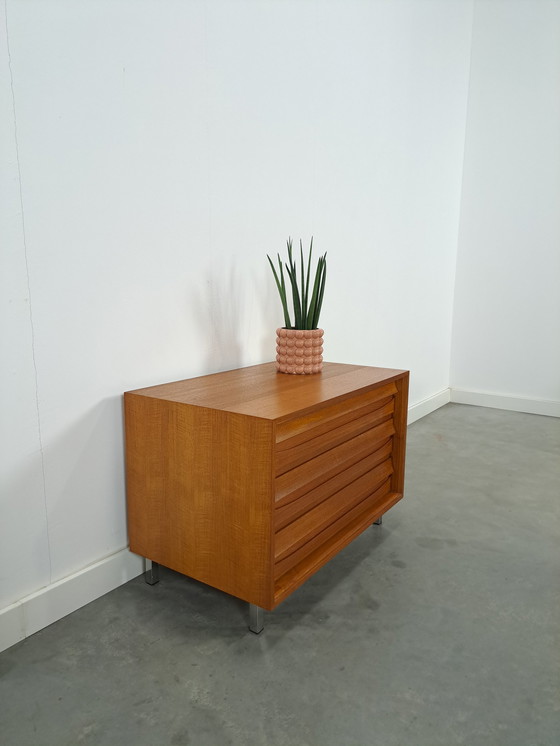 Image 1 of Chest of drawers veneer Franzmeyer möbel with chrome legs