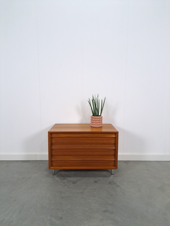 Image 1 of Chest of drawers veneer Franzmeyer möbel with chrome legs