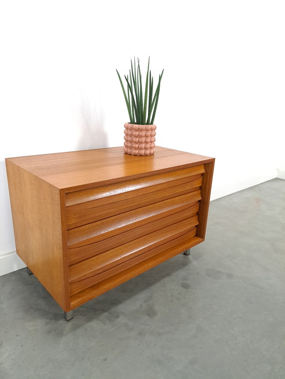 Image 1 of Chest of drawers veneer Franzmeyer möbel with chrome legs