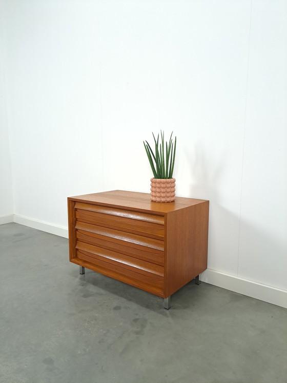 Image 1 of Chest of drawers veneer Franzmeyer möbel with chrome legs