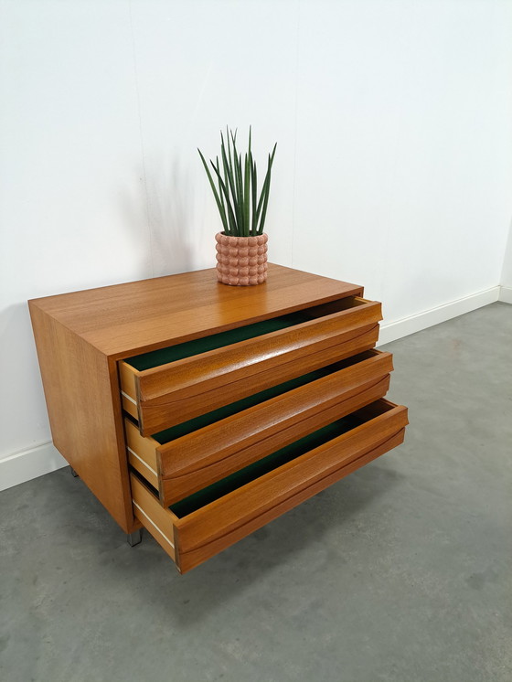 Image 1 of Chest of drawers veneer Franzmeyer möbel with chrome legs