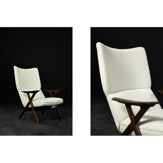 Image 1 of Vintage armchair in teak and white Boucle fabric, Norway 1960