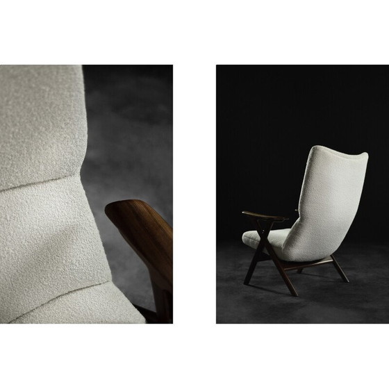 Image 1 of Vintage armchair in teak and white Boucle fabric, Norway 1960