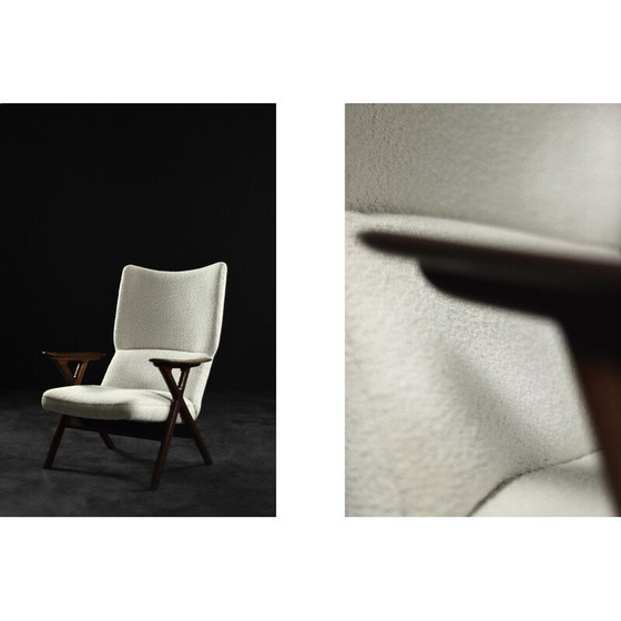 Image 1 of Vintage armchair in teak and white Boucle fabric, Norway 1960