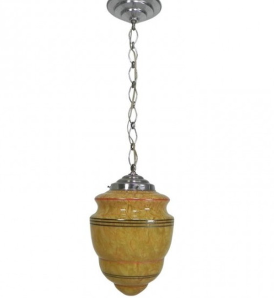 Image 1 of Art Deco hanging lamp with marbled glass shade