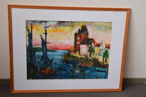 Acrylic Painting On Paper ( Signed ) Baudouin