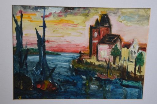 Acrylic Painting On Paper ( Signed ) Baudouin