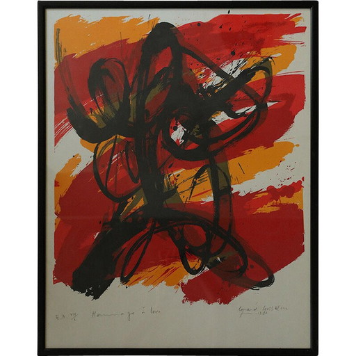 Vintage painting by Gérard Gosselin, tribute to Lorca, 1986