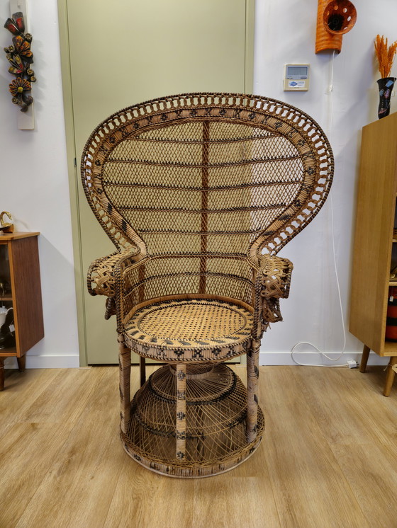 Image 1 of Vintage Peacock Chair Emmanuelle Peacock Throne Rattan Chair