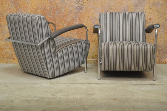 Image 1 of Two Leolux Scylla armchairs combination fabric and leather