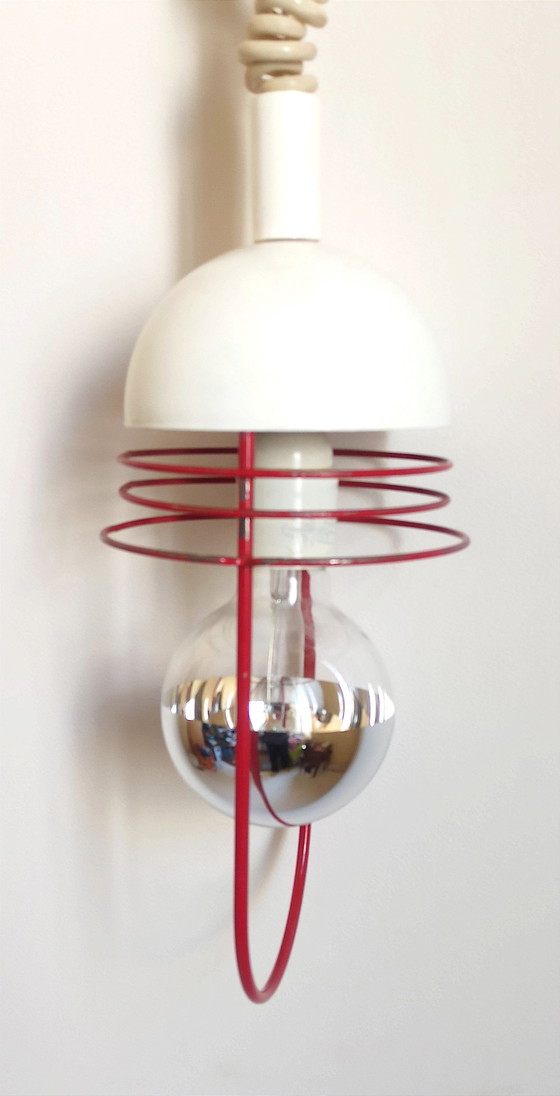 Image 1 of White And Red 60's Hanging Lamp