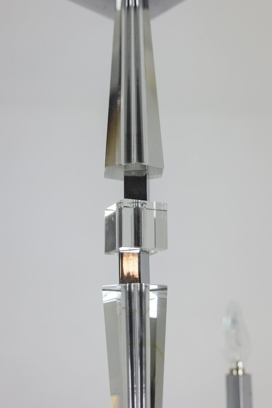 Image 1 of Jacques Adnet. Chromed Metal Modernist Chandelier. Circa 1940.