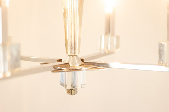 Image 1 of Jacques Adnet. Chromed Metal Modernist Chandelier. Circa 1940.