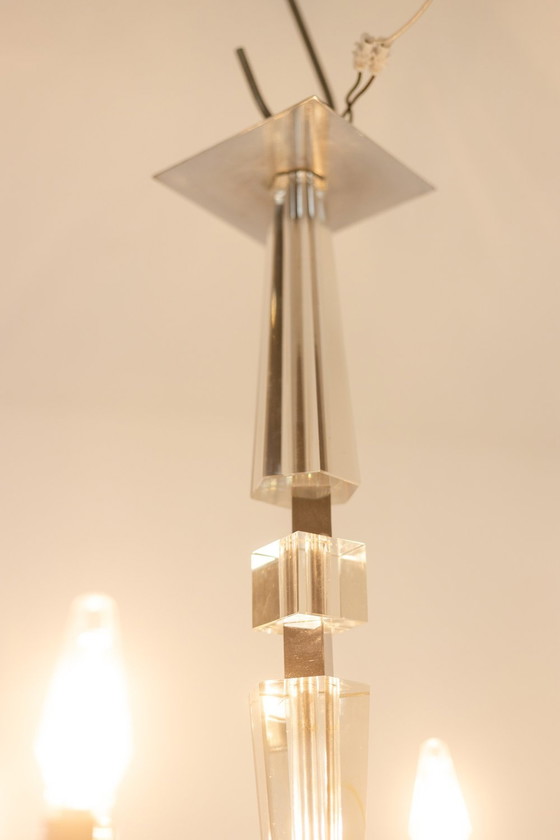 Image 1 of Jacques Adnet. Chromed Metal Modernist Chandelier. Circa 1940.