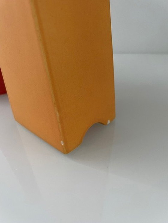 Image 1 of 2X Post-Modern Vases Orange And Red Pyramid Shape