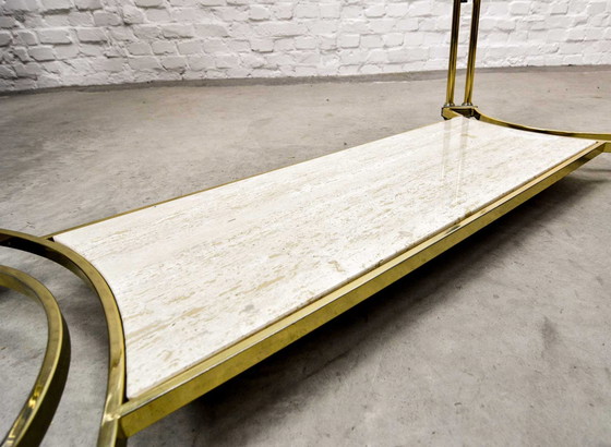 Image 1 of Hollywood Regency Brass, Glass and Travertine Coffee Table, 1970s.