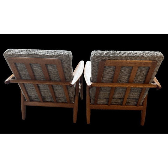 Image 1 of Pair of vintage "Ge240 Cigar" armchairs in oak wood and grey boucle fabric by Hans J Wegner for Getama