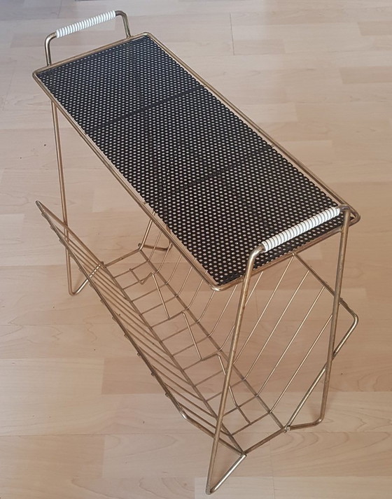 Image 1 of Magazine Stand In Brass With Lace Metal Storage