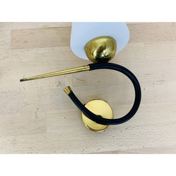 Image 1 of Pair of vintage Arlus wall lamps in black opaline and gold brass, 1950