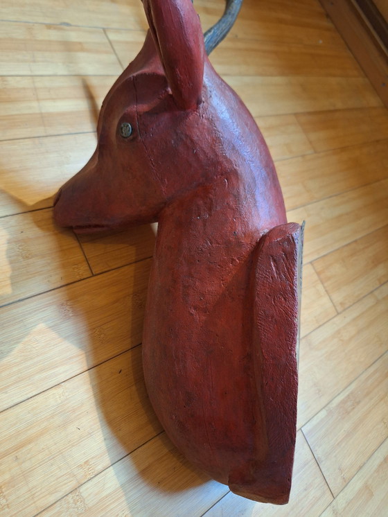 Image 1 of Solid Wood Deer Head With Real Antlers, Java, Indonesia