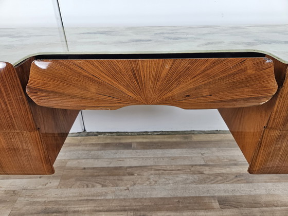 Image 1 of Mid Century Chest Of Drawers In Mahogany, Brass And Glass