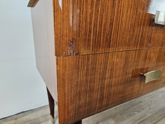 Image 1 of Mid Century Chest Of Drawers In Mahogany, Brass And Glass