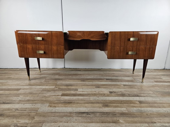 Image 1 of Mid Century Chest Of Drawers In Mahogany, Brass And Glass