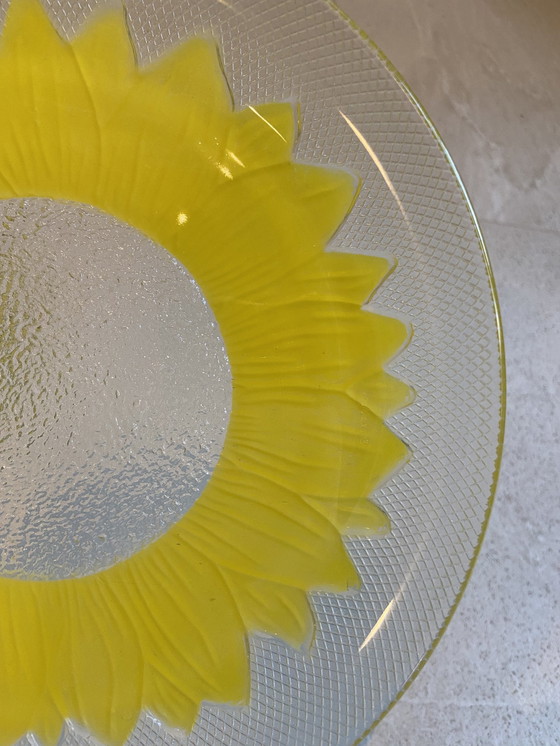 Image 1 of 7X Glass Plates With Yellow Flower From Pasari Made In Indonesia